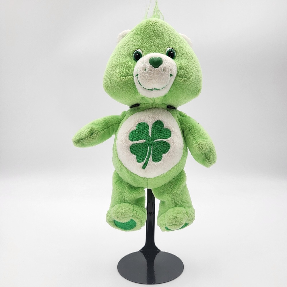 Vintage Care‎ Bears Y2k Good Luck Bear Plush Green 8" Shamrock Clover